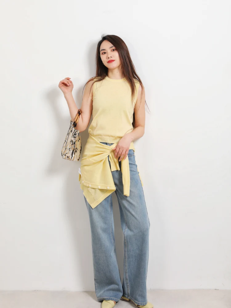 

Жилетка женская трикотажная приталенная, тонкая, однотонная, для повседневной носки, летняя, стандартной длины