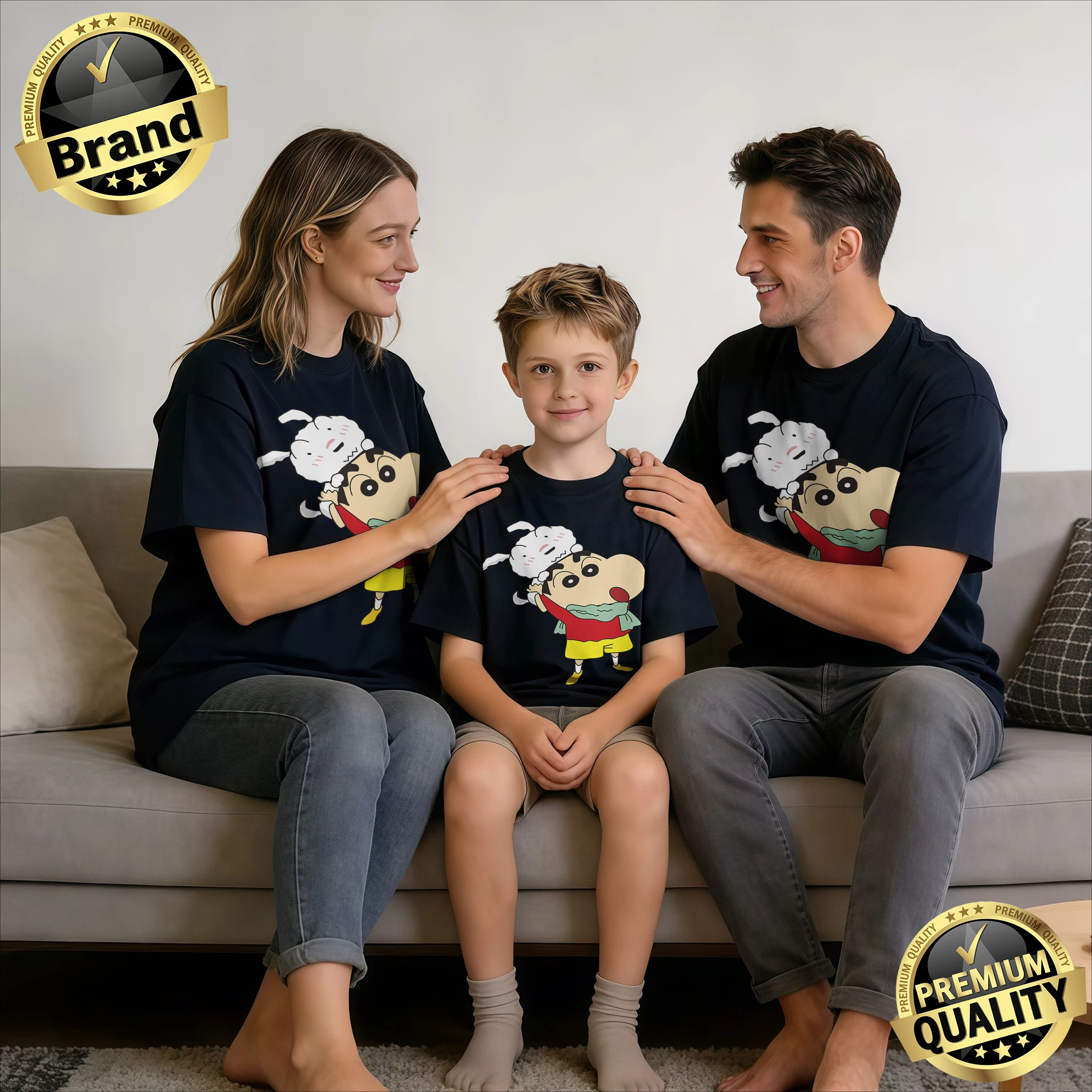 

2026 New Summer Matching Family Outfits, Shin-chan & Shiro Pure Cotton Tees, Loose Casual Tops Single / 3-Person Options Fashion