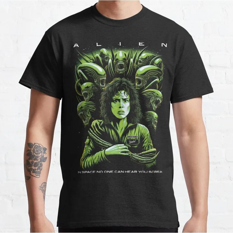 Alien 1979 Movie Graphic T‑Shirt Vintage Sci‑Fi Horror Xenomorph Print Tee Unisex Short Sleeve Casual Streetwear S-6XL