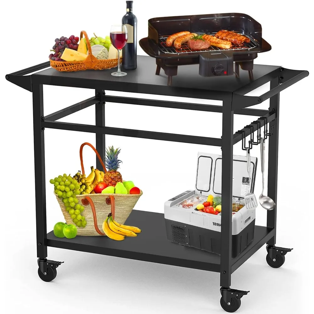 

20"x32" Double-Shelf Grill Table Movable Grill Cart, Outdoor Food Prep and Pizza Oven Table, Grill Stand Fits Blackstone Griddle