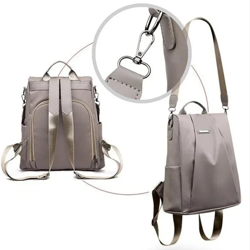 New Fashion Nylon Solid Color Lightweight Waterproof Large Capacity Detachable Shoulder Strap Multi Functional Women's Backpack image 4