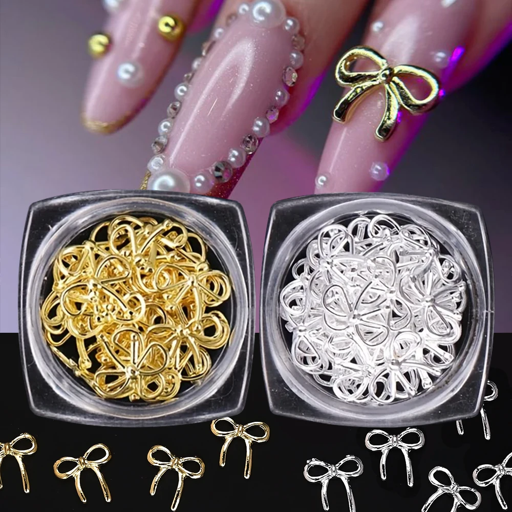 60PCS 3D Gold Silver Mixed Bowknot Nail Art Decoration Alloy Ribbon Bowk Design Nail Charms Jewelry DIY Bow-knot Manicure Crafts