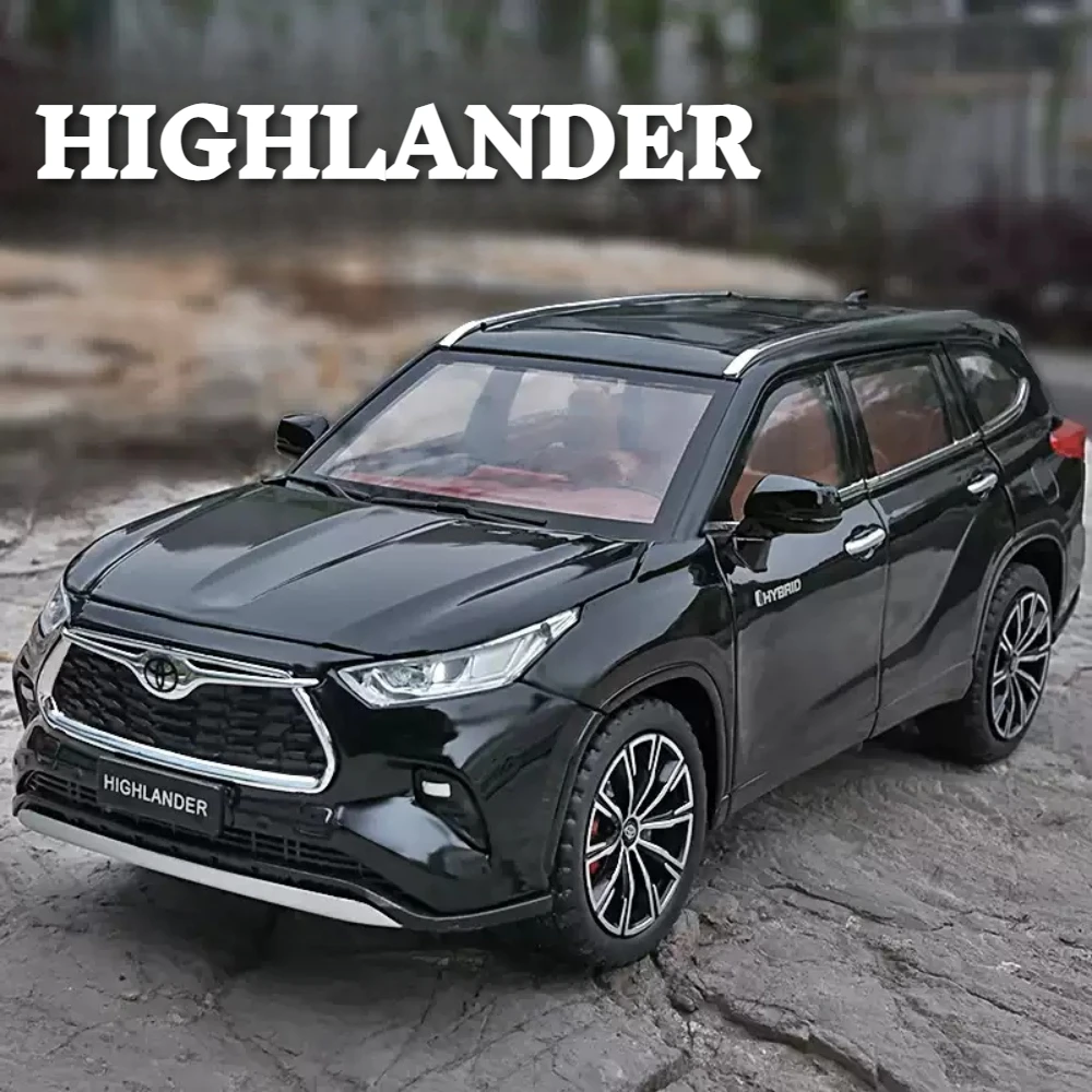 1:24 Highlander RAV4 Model Toys Diecast Car 6 Doors Opened with Sound Light Pull Back Miniature Vehices for Boy's Birthday Gifts