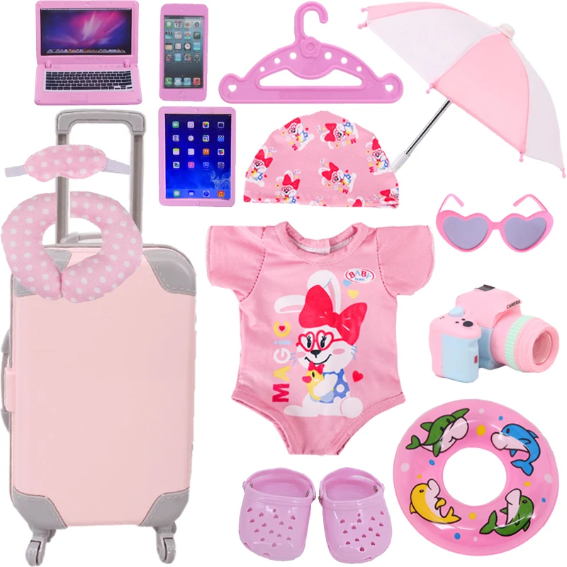 Doll Clothes Shoes Bunny Suitcase Accessories Fits 18 Inch American&43Cm Baby Newborn Doll Our Generation Girl`s Toy DIY Gifts