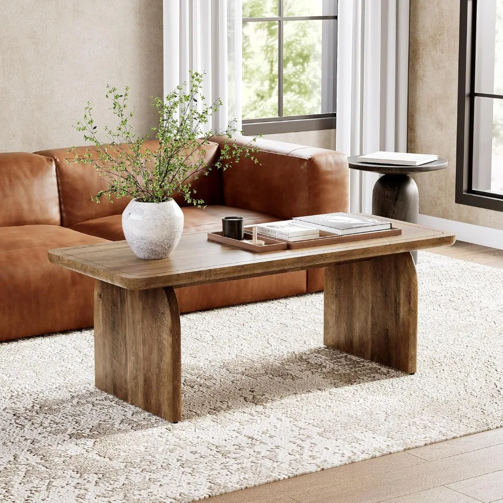 

Farmhouse Coffee Table, 47 Inches Wooden Center Tables with Rounded Corners, Rectangular Living Room Tables, Modern