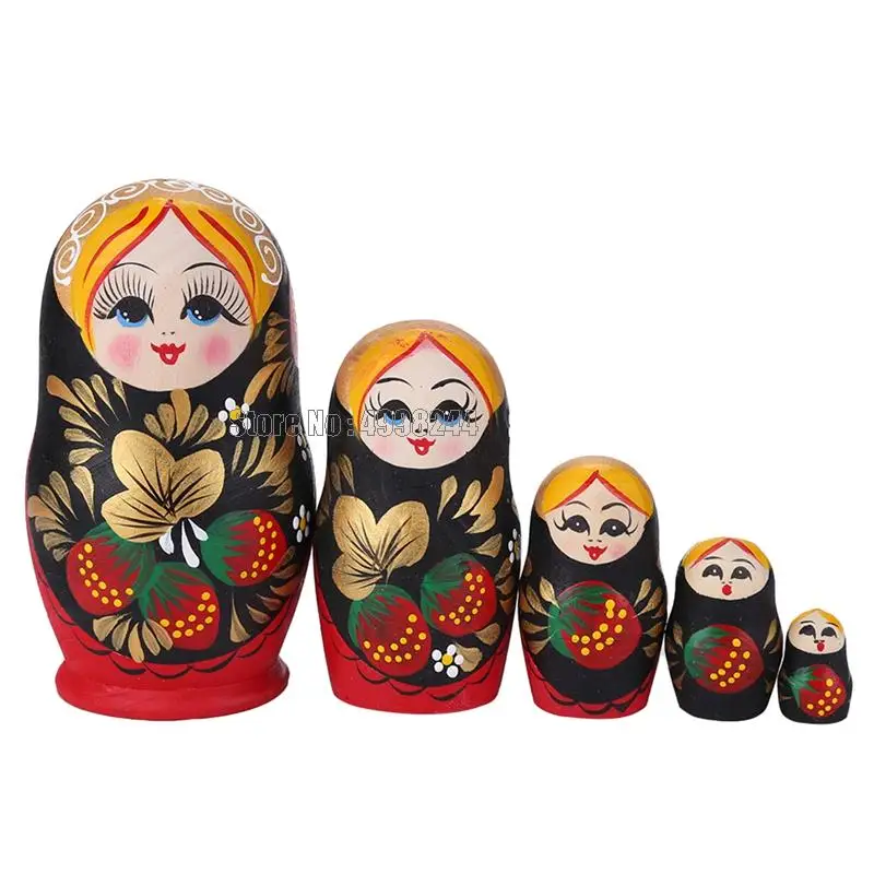 5 Layers Strawberry Girls Matryoshka Doll Wooden Snowman Russian