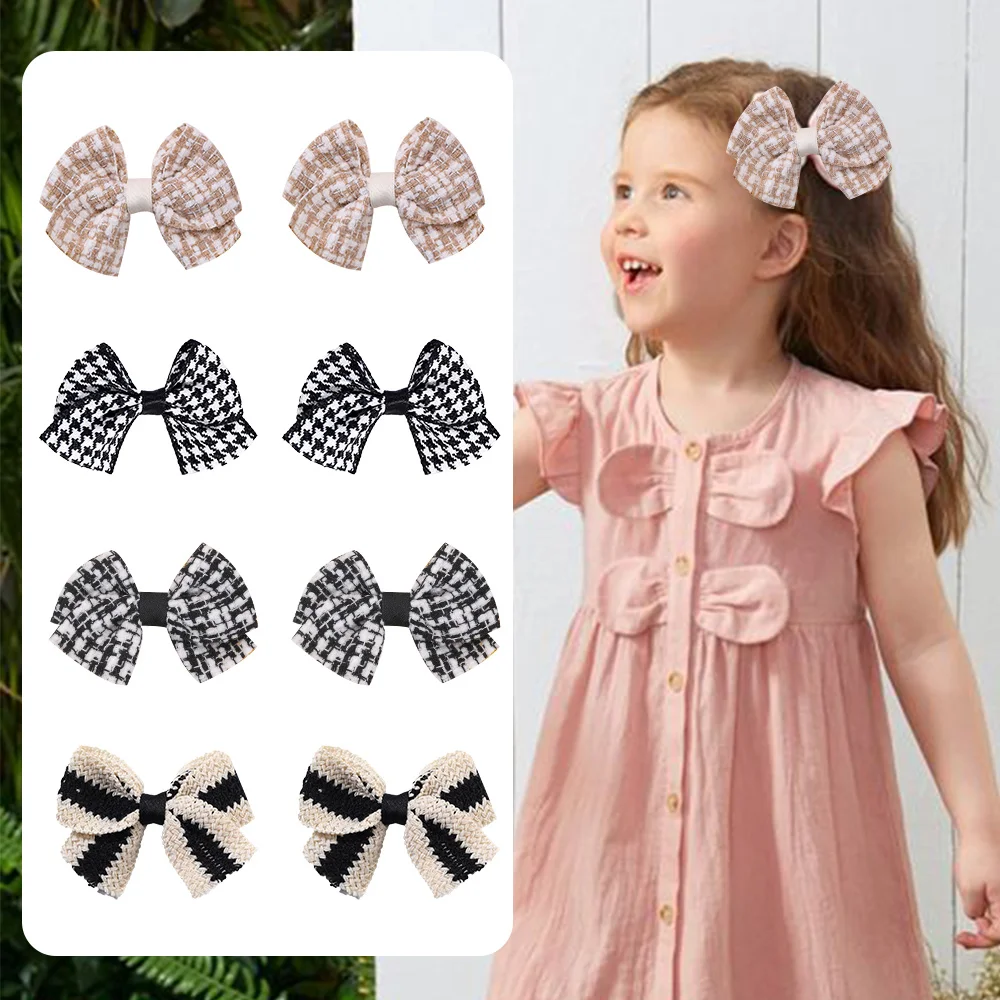 48pc=24pair/lot 3.1“ Plaid Barrettes for Children Baby Girls Cotton Bowknot Hair Clips Kids Hair Bow Hairpins Children Headwear