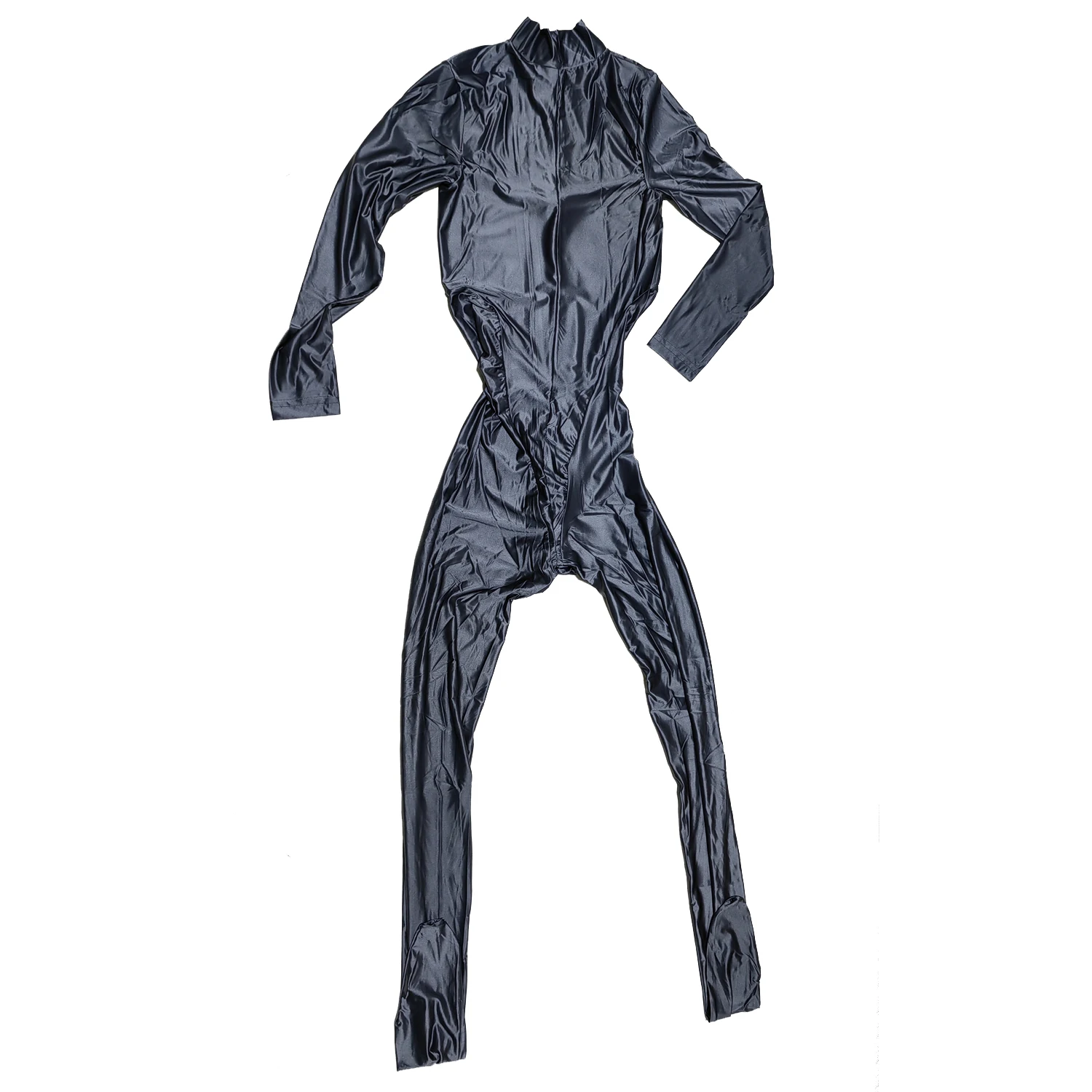 M XL Shiny Nylon Catsuit False Two Piece Bodystocking Zipper Crotch Bodysuit High Elastic Jumpsuit Tights Leotard Conjoined Body