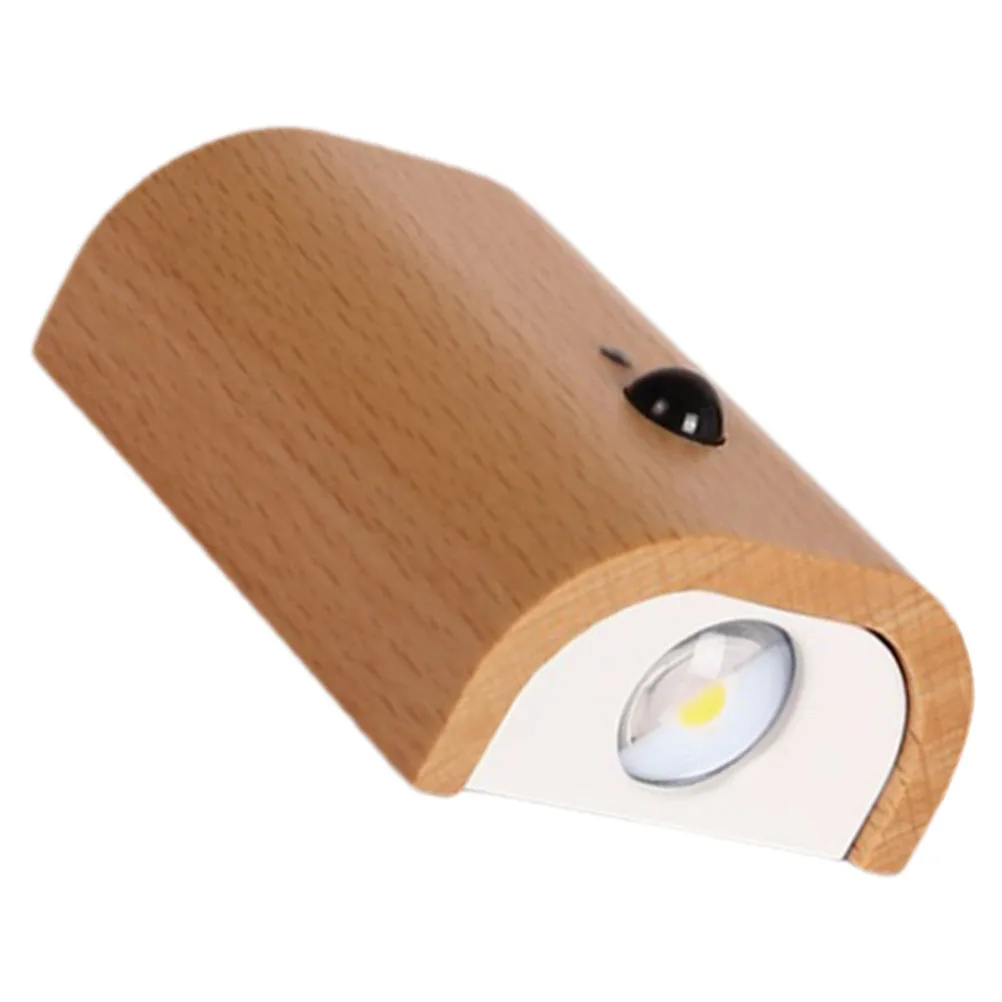 

Motion Sensor Night Light Rechargeable Wall Lamp Bedroom Aisle Living Room Bathroom Wooden LED Durability Stylish Functional