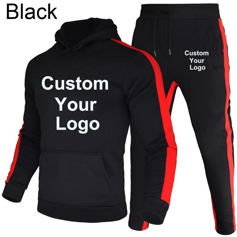 Men\'s New Fashion Custom Your Logo Casual Wear Hoodie Suit Hooded Sweater Pants Sports Suit