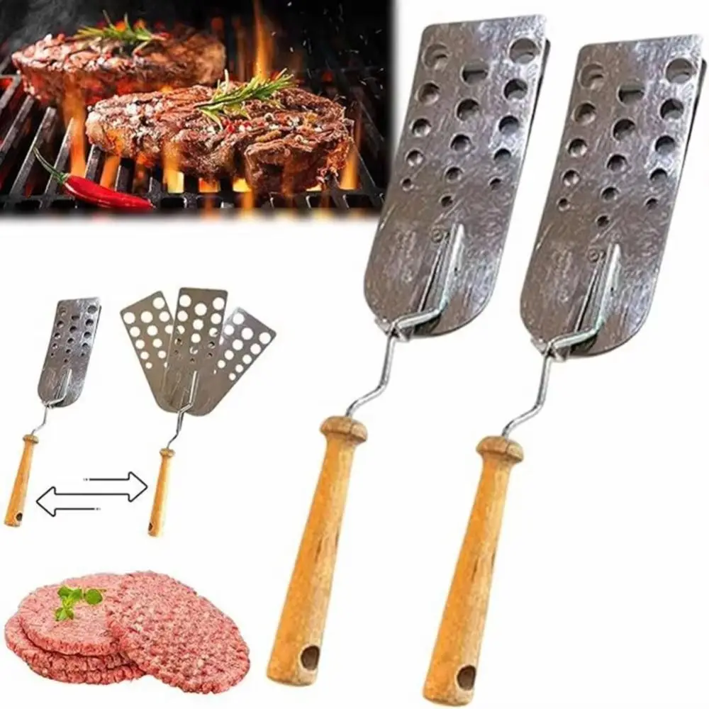 

Creative Stainless Steel BBQ Spatulas Ergonomic Wood Handle Three-panel Design Grill Tool Square Head Heavy Duty Meat Turner