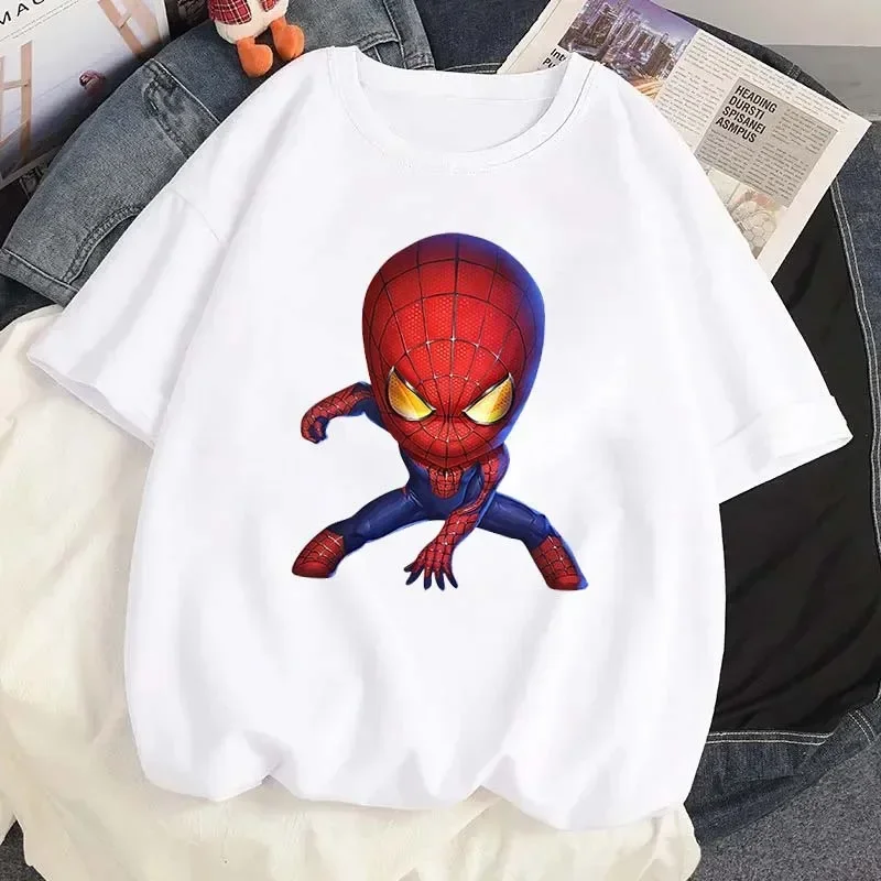 การ์ตูนดิสนีย์ Marvel พิมพ์เสื้อยืด Cool Spiderman กราฟิกเสื้อยืดแฟชั่นผู้หญิงสบายๆ O-คอเสื้อยืด Streetwear Tees Tops