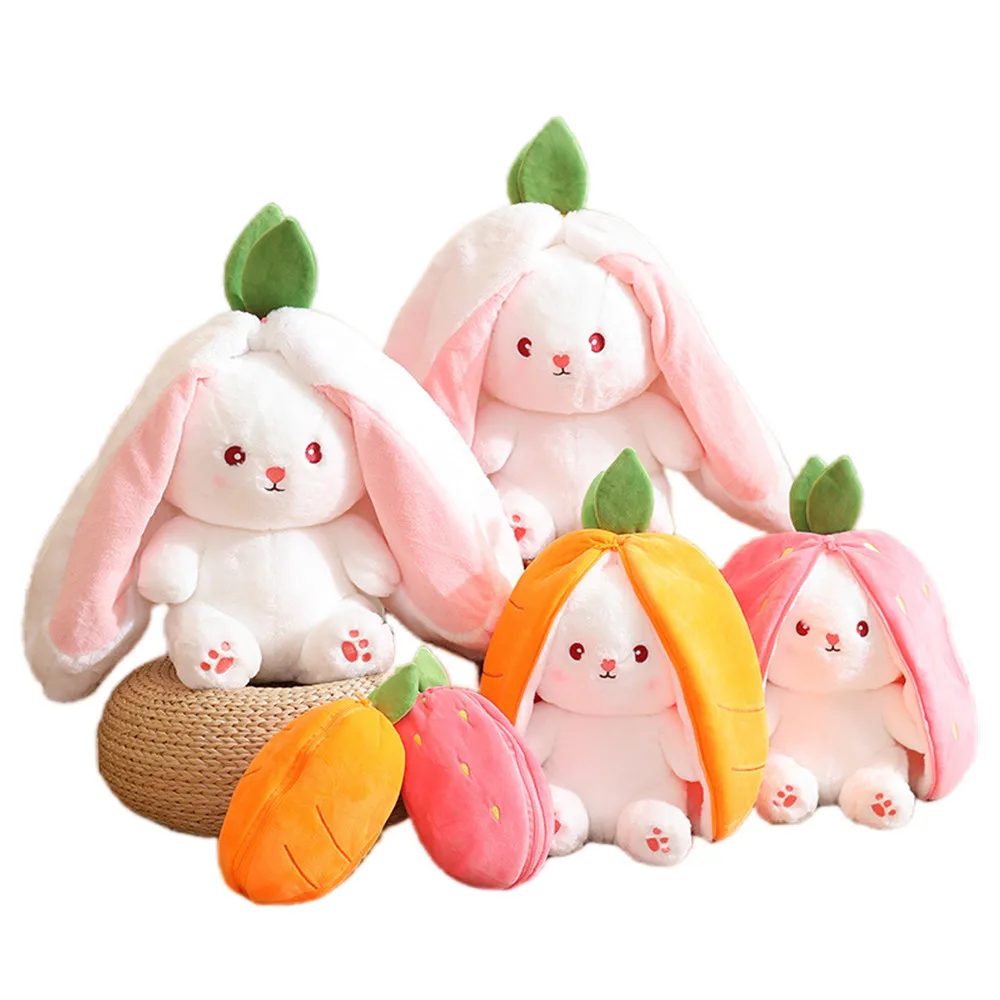 

1PC Interesting Bag Transformed Rabbit Plush Toys Carrot Strawberry Bunny Stuffed Soft Long Ears Doll For Children Girls Gift