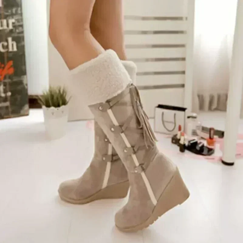 

2025 Winter Womens Shoes Wedge Knee High Boots Fashion Warm Cotton Shoes for Women Luxury Heels Boots Plus Size Zapatos De Mujer