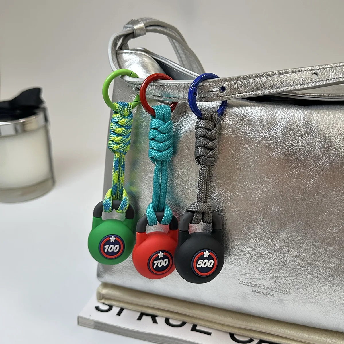 Creative Fitness Equipment - Mini Dumbbell Keychain Sports Enthusiast Bag Accessory Knot Hand Made Woven Rope With Color Ring