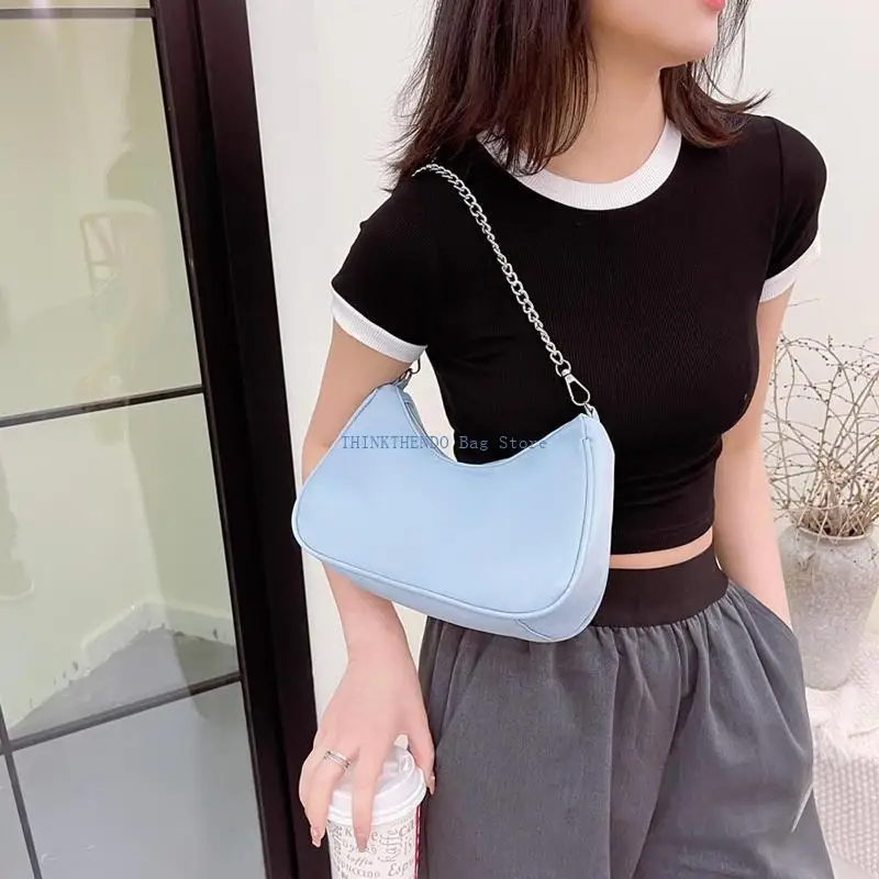 

340D Stylish Armpit Underarm Bags for Women Solid Color Shoulder Bags Ladies Chain Strap Shopping Dating Bag Simple Handbags