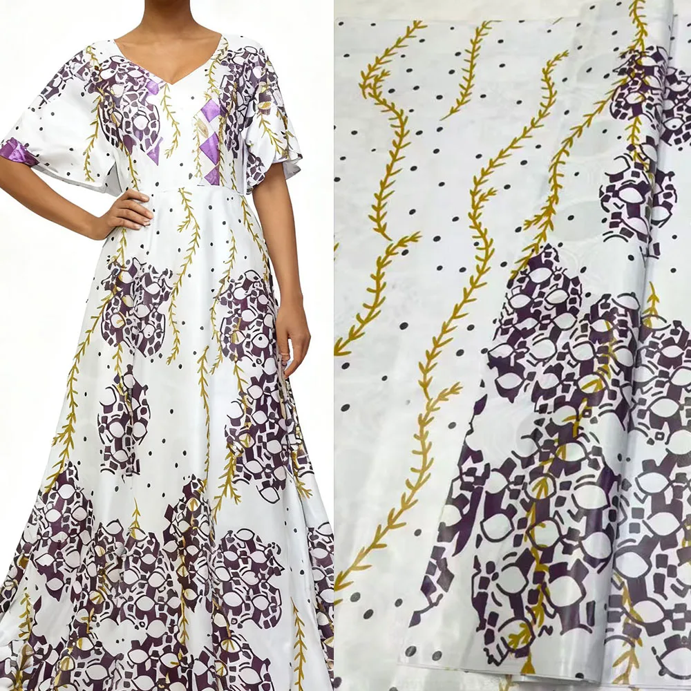 

4 Meters Premium Bazin Riche & African Lace Fabric | Shiny Printed Cotton Brocade Material | for Women Boubou Dress Making