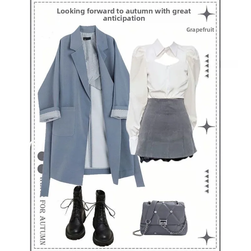 

Осенний комплект из футболки и юбки в корейском стиле с ажурным узором, модный костюм для молодых женщин 8-25 лет