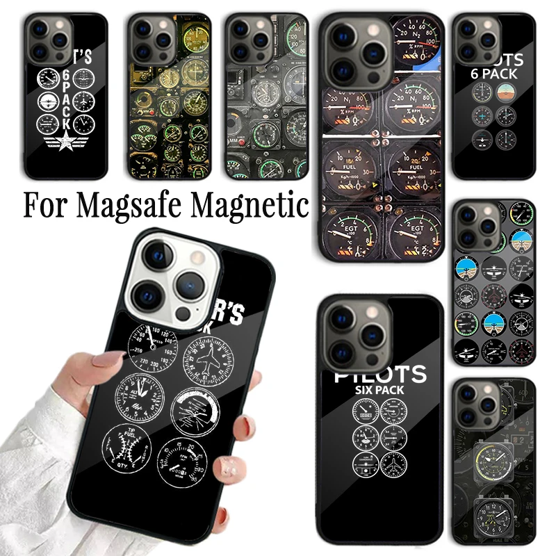 Phone Case For iPhone 16 15 14 13 Pro Max Magsafe Magnetic Wireless Cover Aviation Aeroplane Helicopter Cockpit Instrument