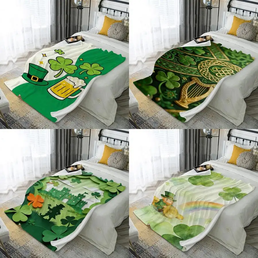 

Плед из микрофибры с 2D-принтом в ирландском стиле, для спальни, гостиной, дивана, мягкий и комфортный, для декора дома