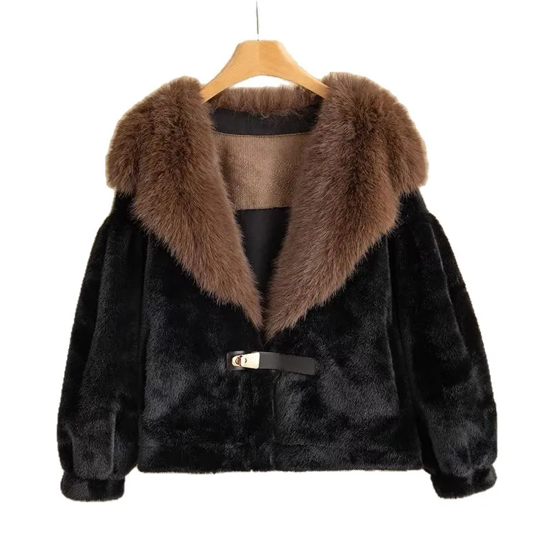 เสื้อโค้ทขนเฟอร์เทียมสำหรับผู้หญิงระดับไฮเอนด์ หนา อเนกประสงค์ กันหนาว ให้ลุคหรูหรา เหมาะสำหรับใส่ไปทำงาน รุ่นใหม่ ขนเฟอร์ในตัว แบบสั้น