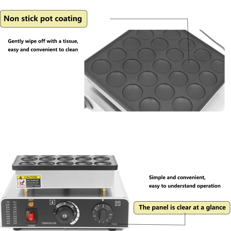 Komercyjna elektryczna z 25 otworami Mini holenderska maszyna do naleśnikarka 800W gofrownica tutch Poffertjes Grill bułka do naleśników