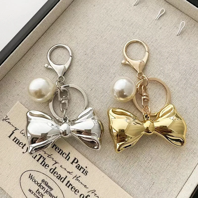 Y2K لؤلؤة كبيرة Bowknot المفاتيح حلقة رئيسية للنساء الفتيات الصداقة هدية حقيبة يد السيارة الديكور المجوهرات المصنوعة يدويا