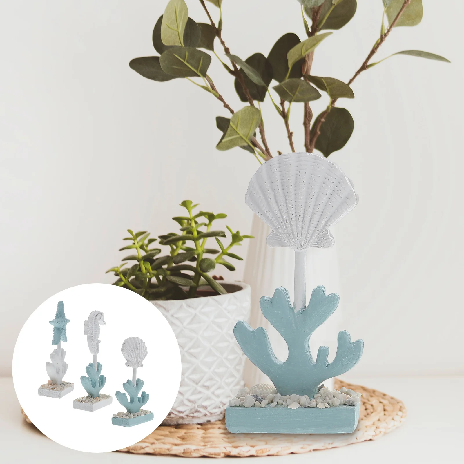

3Pcs Sea Shell Decor Mediterranean Style Resin Craft Desktop Ornament Exquisite Marine Life Adornment Home Office