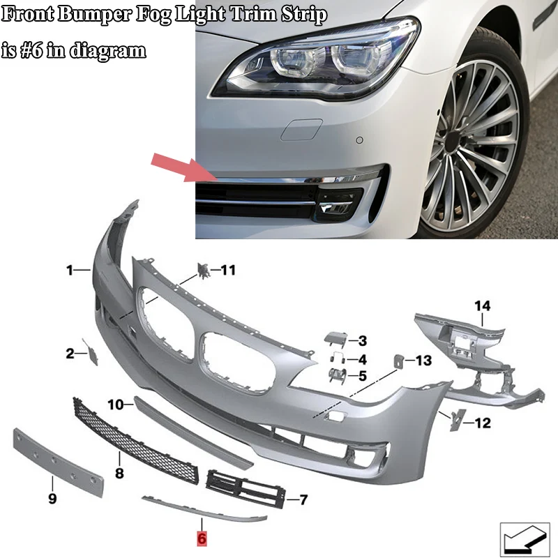 

Chrome Front Left Right Bumper Face Bar Trim Molding Step for BMW F01 F02 750i 740i 760Li 2013 2014 2015 Replace For 51117295271