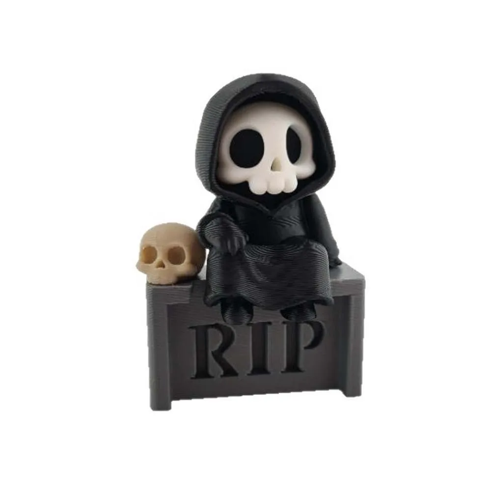 Ghost Desk Statue PLA Skeleton Figurine Chibi Black Grim Reaper Lightweight Detailed Halloween Miniature Bookshelf