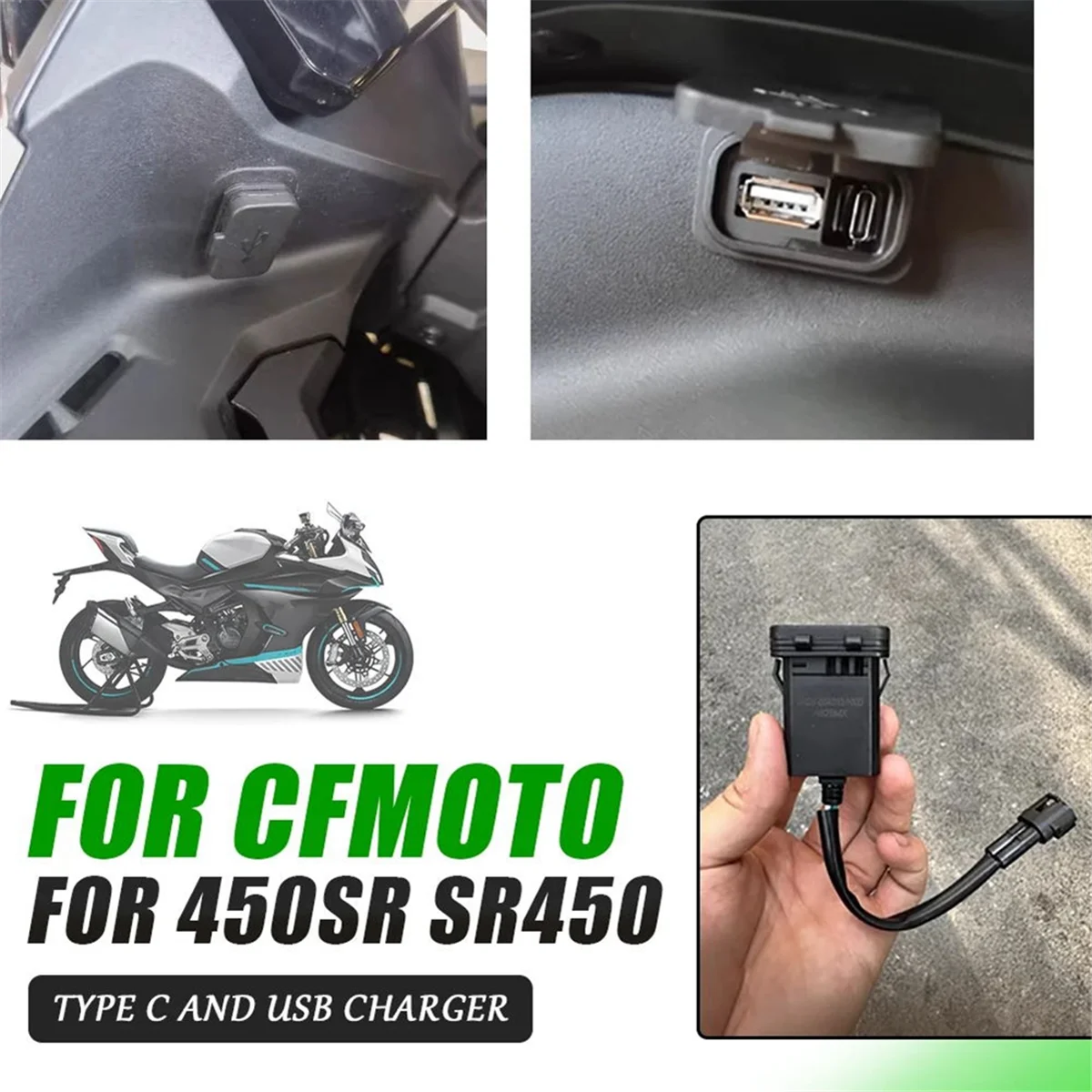 Toma de interfaz de carga de energía USB para motocicleta, puerto de carga de impulso para CFMOTO 450SR SR450 800NK 800 NK