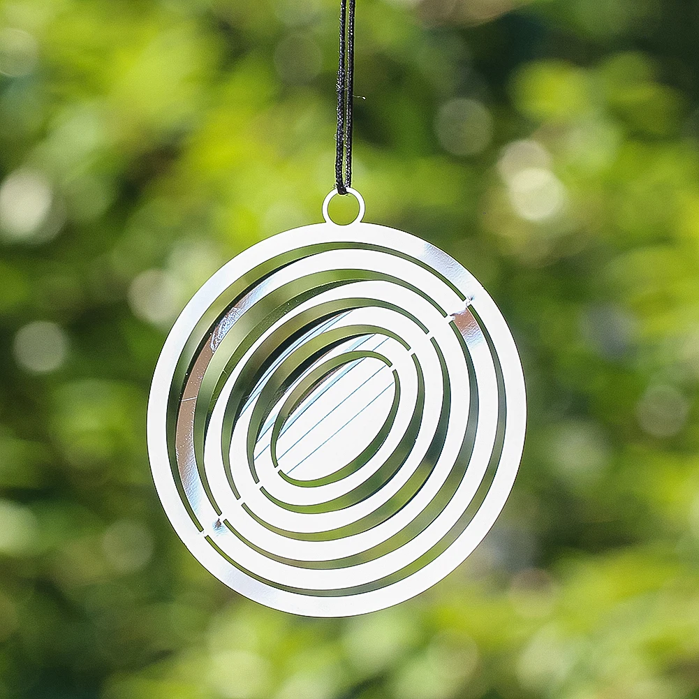 

8.5cm Round Wind Spinner Stainless Steel Mirror Reflection Magical 3D Visual Streaming Effect Patio Garden Hanging Bird Repeller