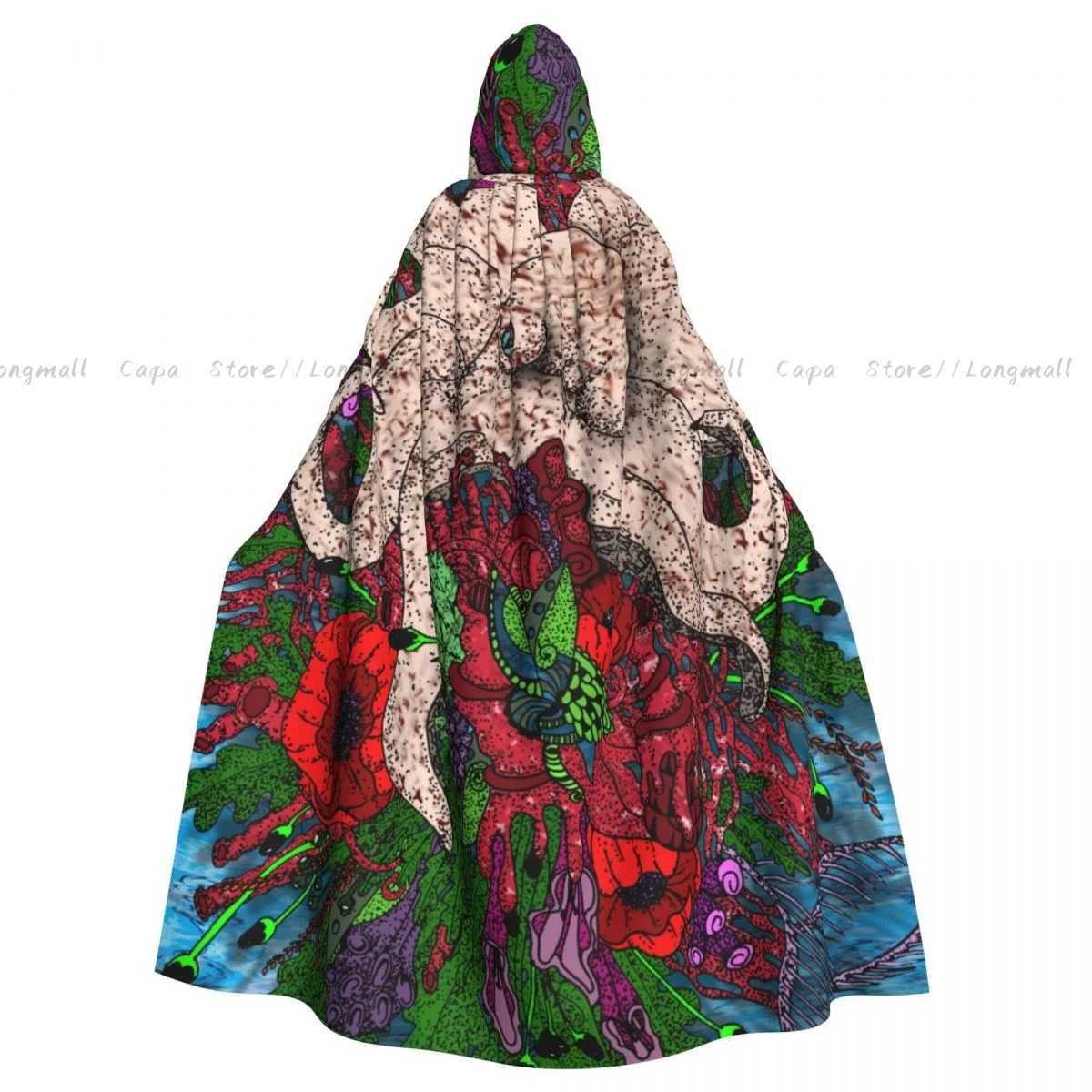 Coral Rose Art Hooded Cloak Coat Halloween Cosplay Costume Vampire Devil Wizard Cape Gown Party