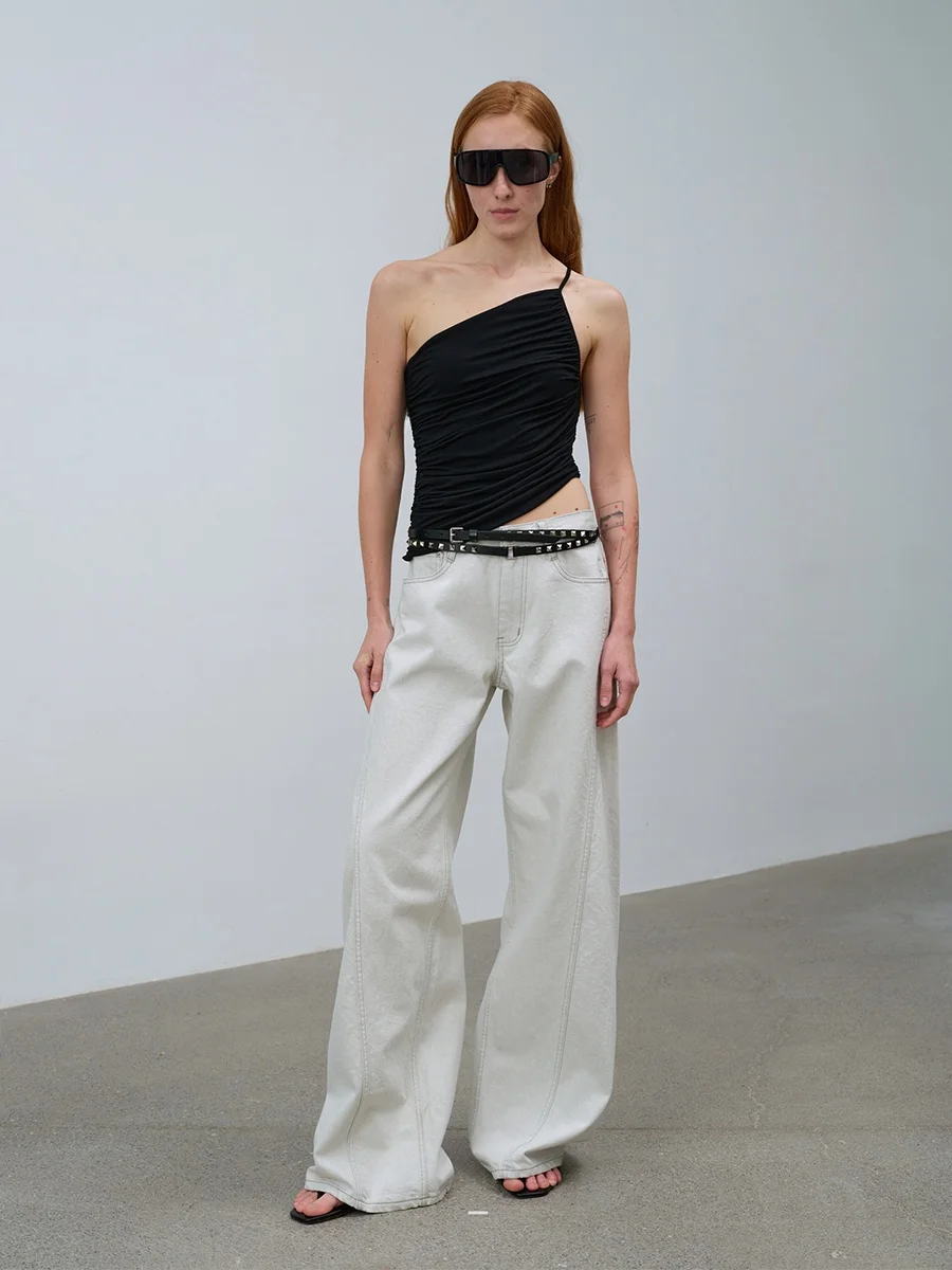 

Женские летние легкие драпированные винтажные джинсы Peachfuzz с низкой талией, свободного прямого кроя, в пол