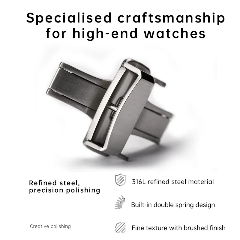 Maikes 316L Stainless Steel Butterfly Watch Buckle Watch Strap Clasp 18mm 20mm Brushed Folding Buckle