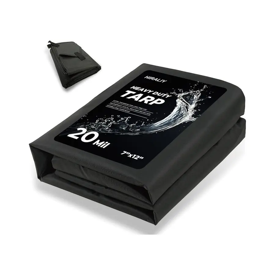 

20 Mil Heavy Duty Waterproof Tarp, 7x12ft Black Tarpaulin with Reinforced Webbing Loops, Multipurpose Oxford Fabric Tarp for Fi