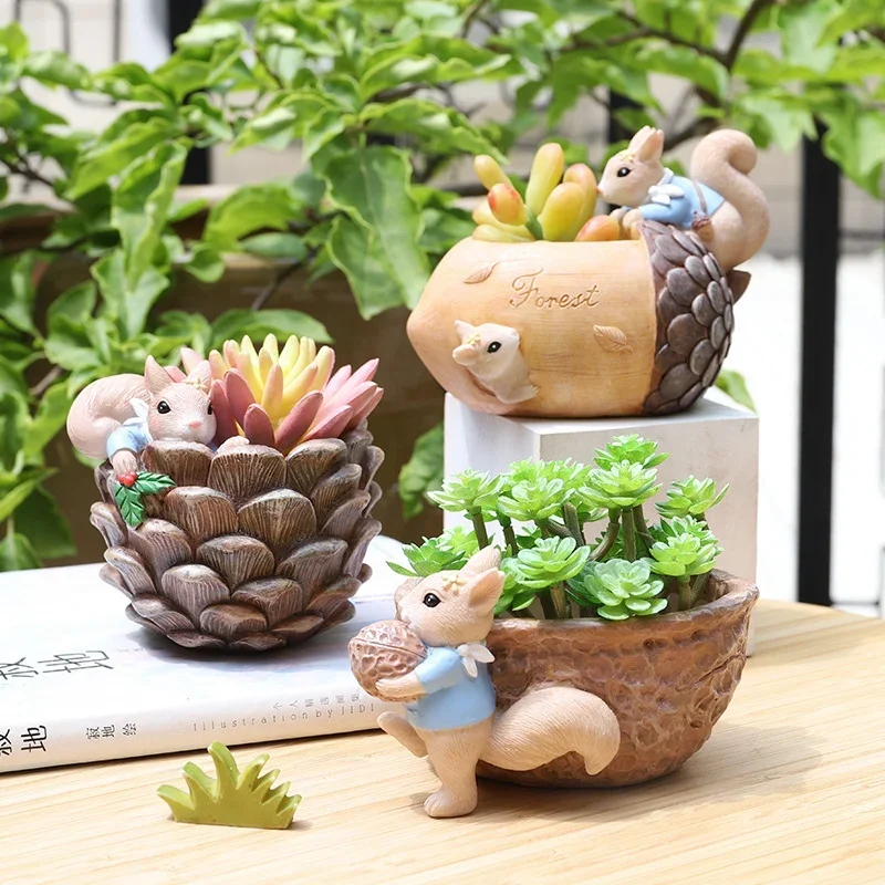 

Cartoon Squirrel Succulent Flower Pot Creative Planter for Succulents Air Plants Resin Flower Pot Decor Cute Animal Flowerpot