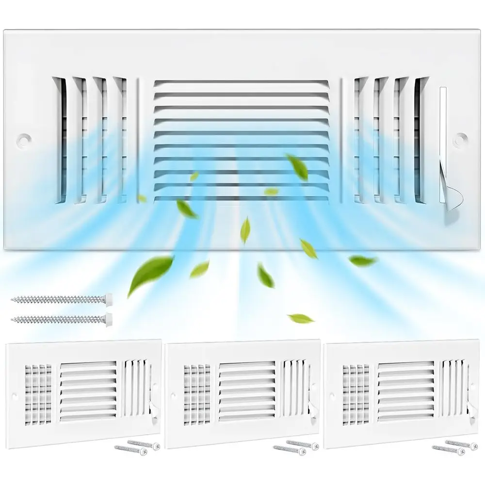 

12x6 Inch Ceiling Vent Register for Home, White 3 Way Sidewall Solid Steel Wall Air Vent Registers AC Ceiling Vent Return Covers