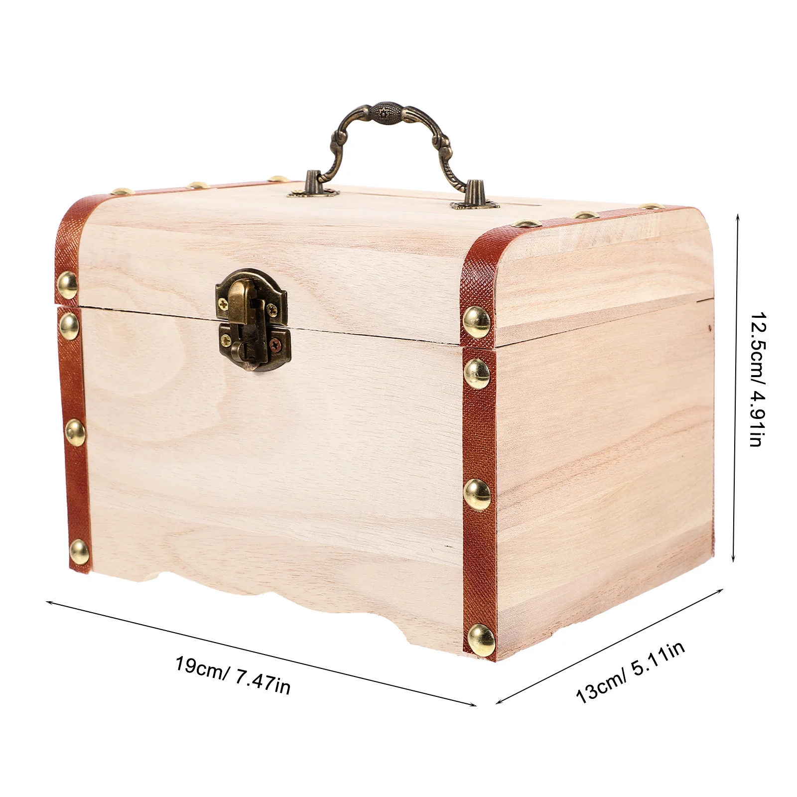 1Pcs Wooden Piggy Bank with Lock Iron Wood Material Kids Coin Bank for Saving Money Habit Creative Home Decor Treasure Chest