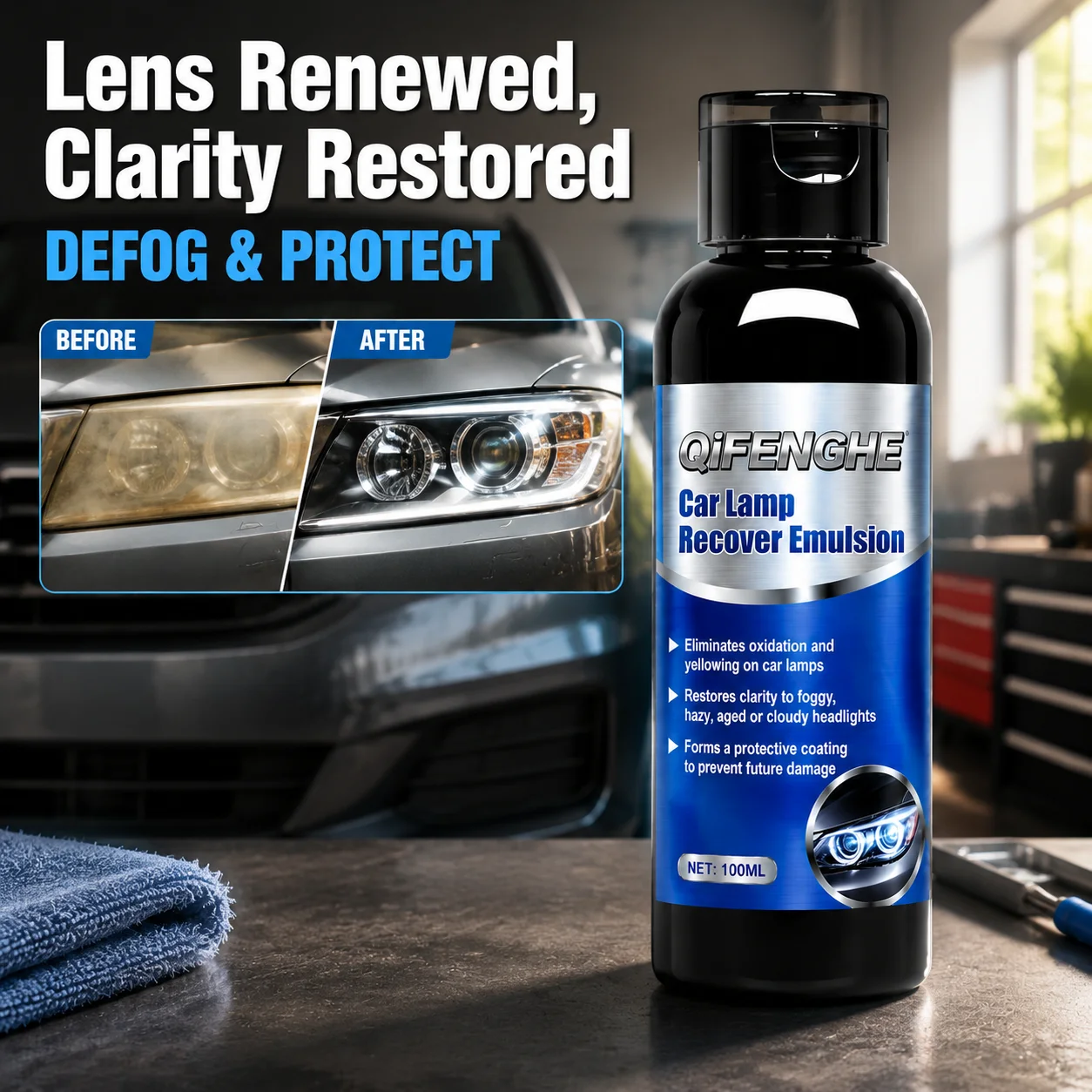 Headlight Refinishing Cream Fix Yellowed Foggy Lenses Restore Bright Transparency Shield Lamps From UV Aging Damage