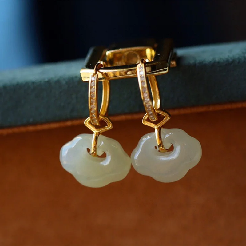 

Natural Hetian Jade Ruyi S925 Detachable Light Luxury Earrings Women'S Silver Ear Drops