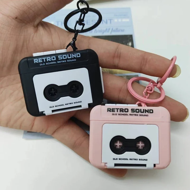 Vintage Cassette Recorder Music Key Chain Pendant Cute Mini Player Music Box Commemorative Keyring For Couple Jewelry Gift