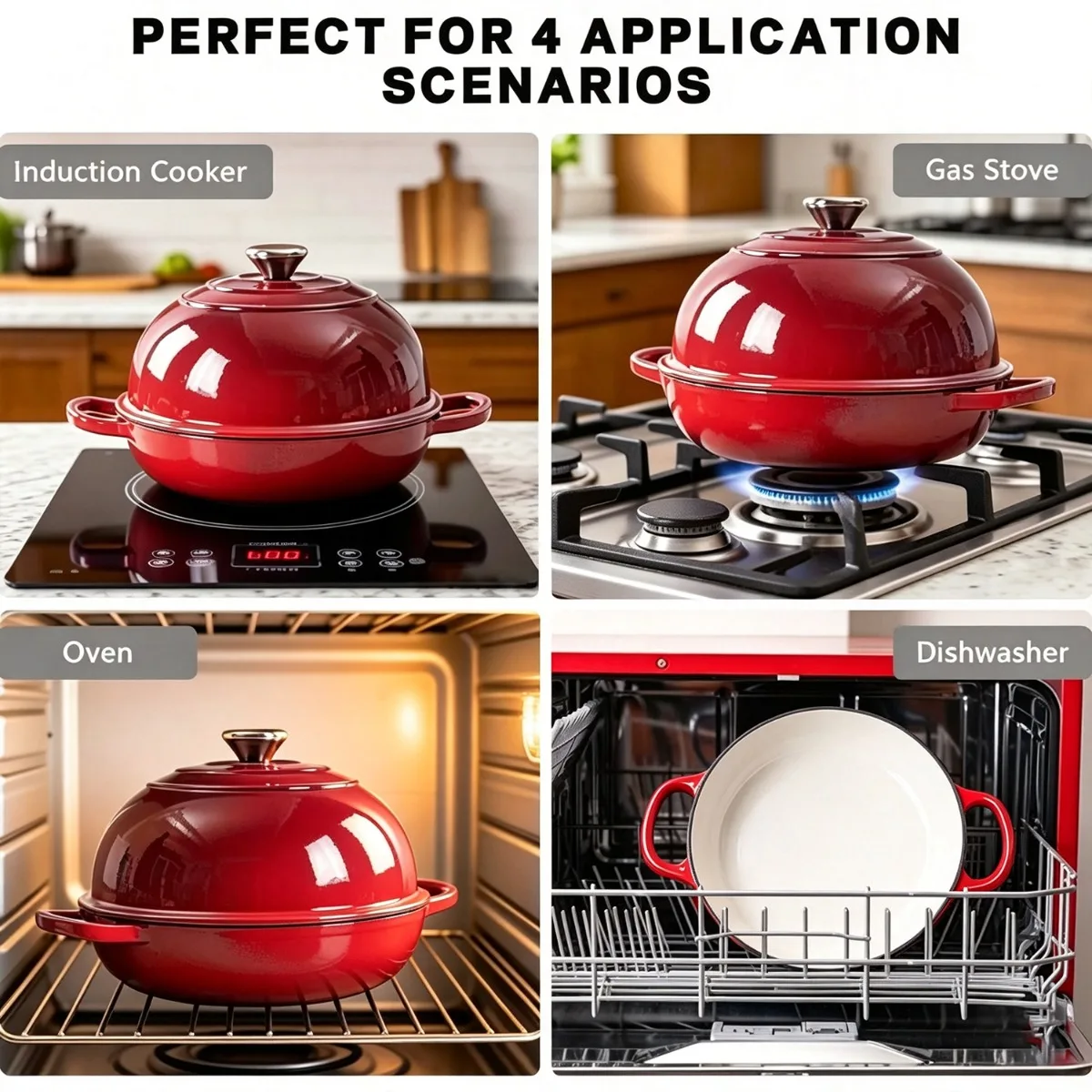 9.5 in Enameled Cast Iron Dutch Oven for Bread Baking with Dome Lid | Traps Steam for Crispy Artisan Sourdough Bread, Oven Safe