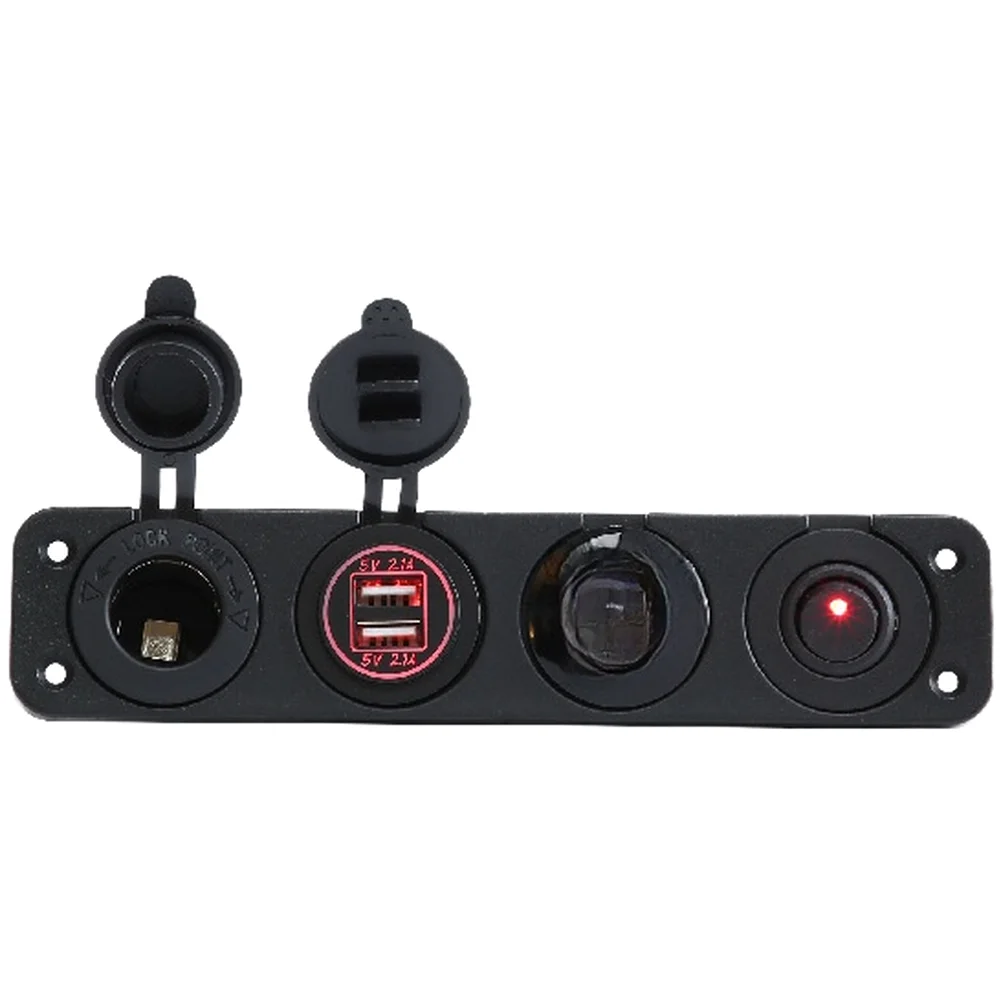 For Night Driving 4 Hole Power Socket Blue Aluminum Alloy Body Blue LED Indicator Heat Dissipation For Marine Boat