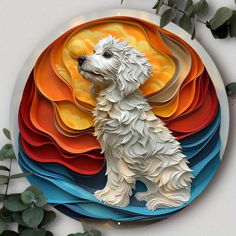 

2D Flat Print Round Pet Dog Wreath Sign, Aluminum Metal Decor for Home, Apartment, Wall Decoration, Ideal Holiday Gift