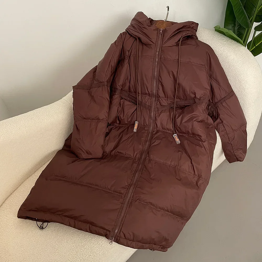 Donsjack Damesmode 2025 Herfst Winter Dikke lange witte eendendonsjas Warme grote losse donsjack met capuchon voor dames