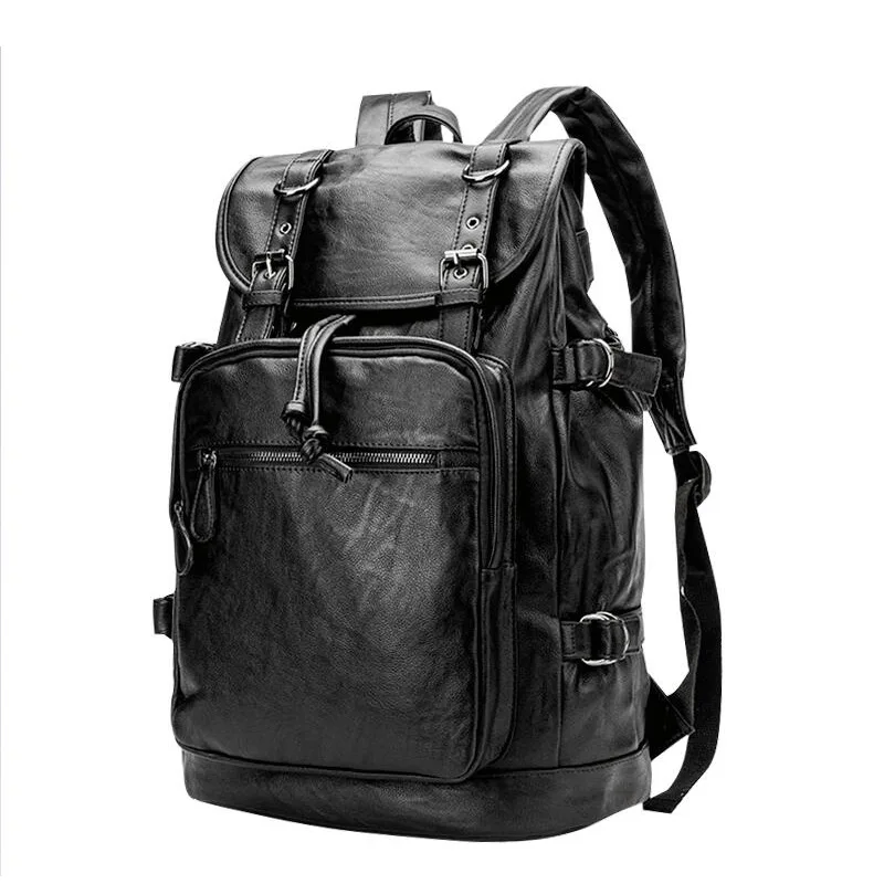 

Vintage Trend Black Causal Backpack For Men Soft PU Leather Travel Bagpck College Student Bag Schoolbag Mochila Sport Backbag