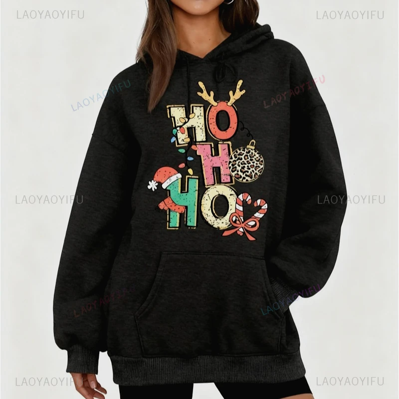 HO عيد الميلاد البلوز عيد الميلاد HO هوديي مضحك نمط سترة المرأة السترة قميص رياضي لباس غير رسمي ملابس النساء