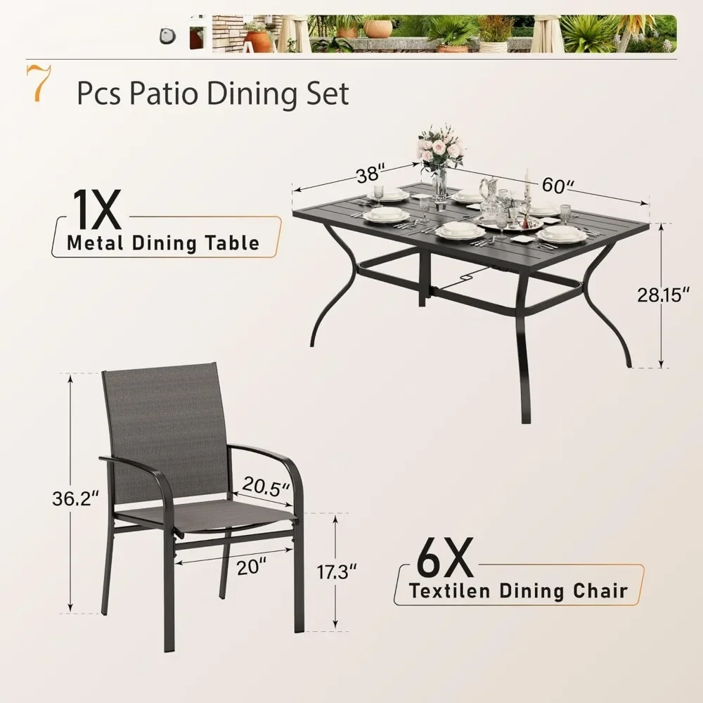 Patio Table and Chairs Set,with Brown Chairs and Metal Rectangular Table for Deck Backyard Lawn Poolside,Outdoor Furniture Sets