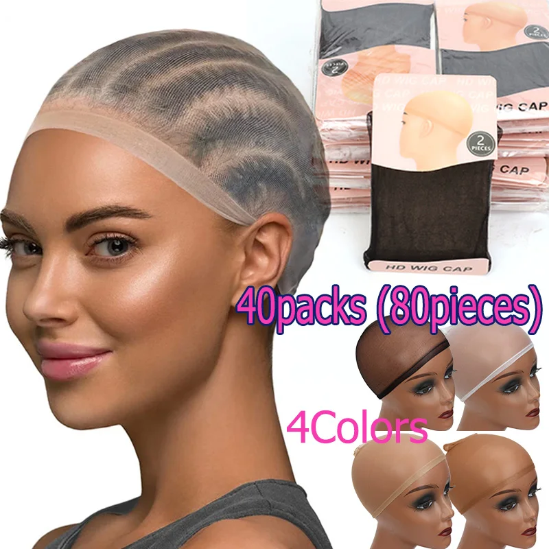 HD Wig Cap For Women Lace Front Wig Black White Beige Brown Wig Caps Transparent Bald Cap For Wig 40Packs 80Pcs Invisible Cap